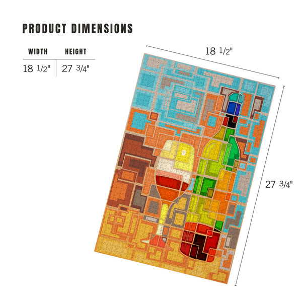 1000 Piece Puzzle, Wine Bottle & Glass, Contemporary Squares