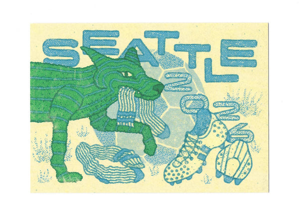 Coyote Eats Some Cleats - Seattle Soccer Postcard