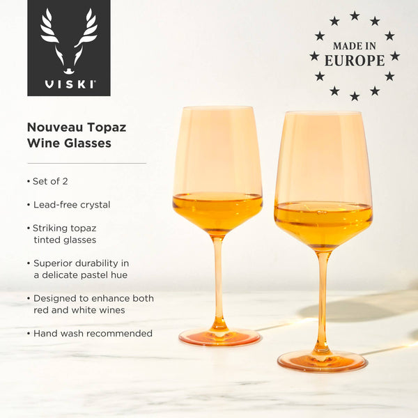 Reserve Nouveau Crystal Wine Glasses in Topaz Set of 2