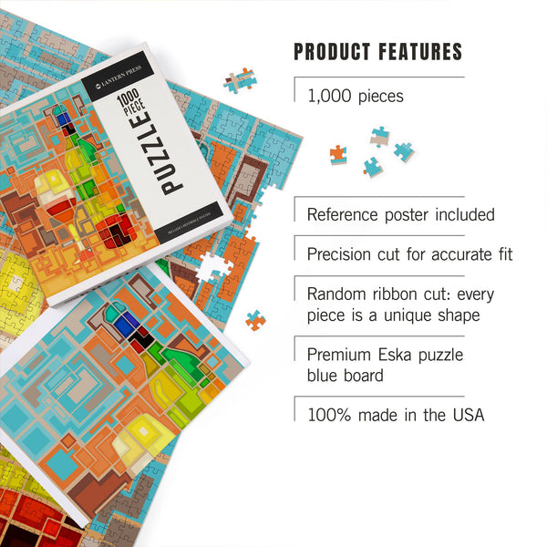 1000 Piece Puzzle, Wine Bottle & Glass, Contemporary Squares