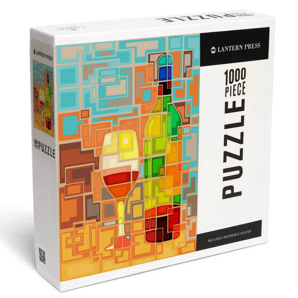 1000 Piece Puzzle, Wine Bottle & Glass, Contemporary Squares