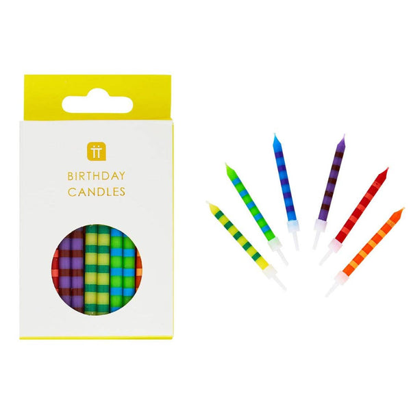 Striped Multicolor Candles - 24 Pack | Cake Candle