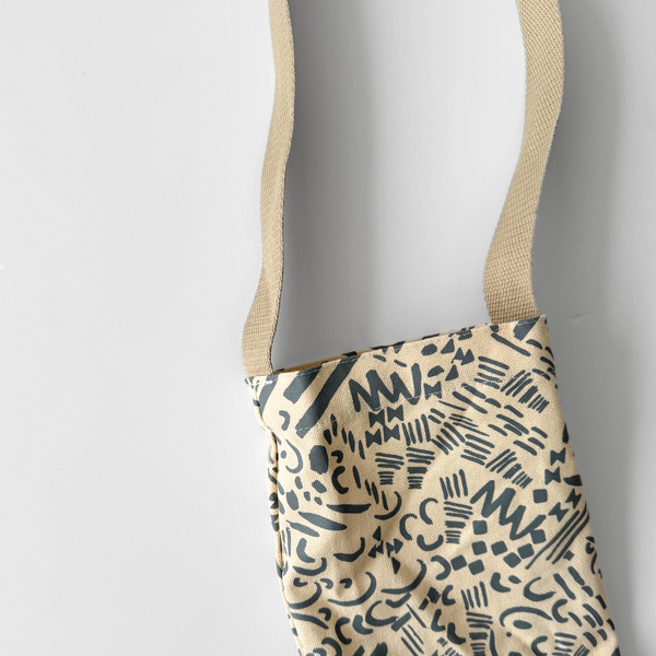The Wine Tote - Dashes & Moons - Warm Grey - Natural