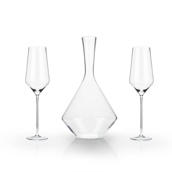 Raye™ Angled Crystal Decanter and Wine Glasses Set of 3