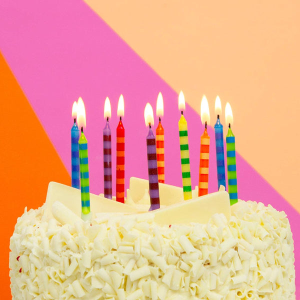 Striped Multicolor Candles - 24 Pack | Cake Candle