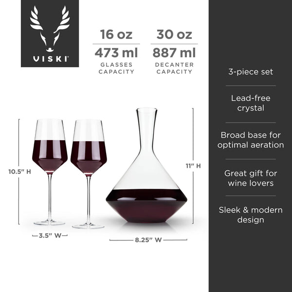Raye™ Angled Crystal Decanter and Wine Glasses Set of 3